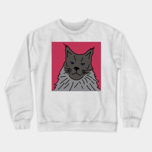 Maine Coon Cat Portrait with Background in Viva Magenta Crewneck Sweatshirt